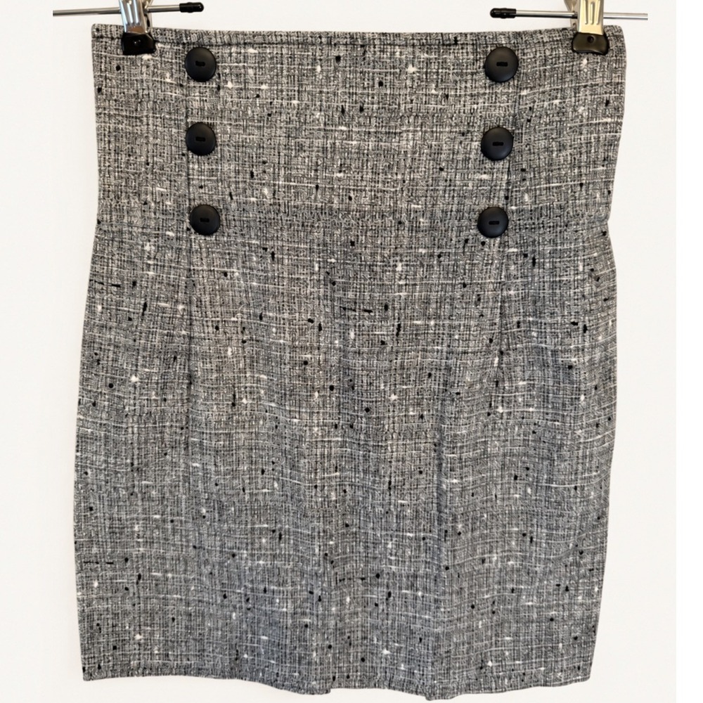 Vintage High Waisted Mini Skirt Grey Textured 100% Cotton Button SIZE Small